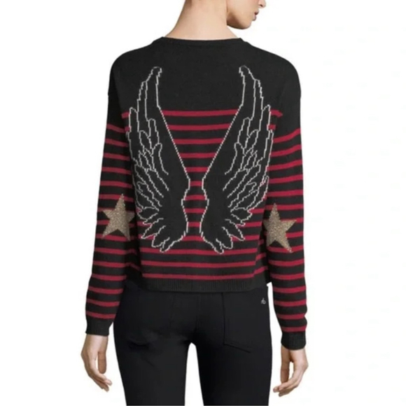 RED VALENTINO 2000'S WINGS JAQUARD STRIPED WOOL CREW NECK sz small - Picture 1 of 9